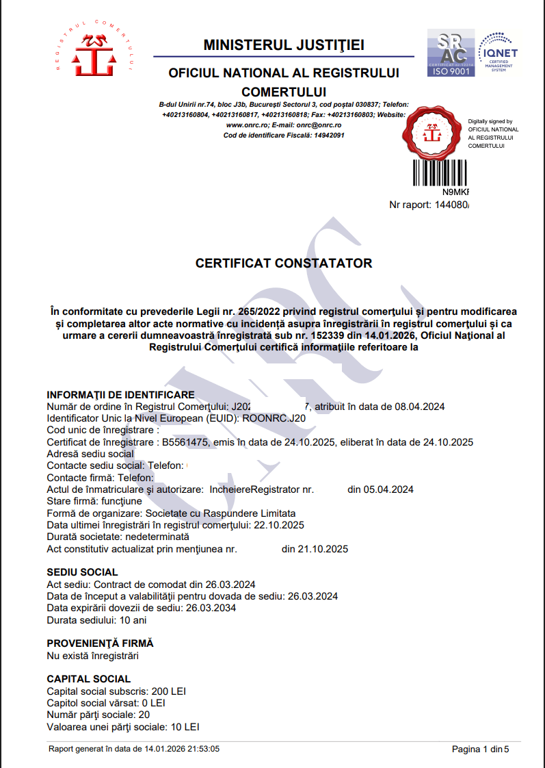 Specimen Certificat Constatator ONRC