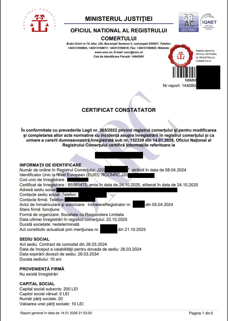 Specimen Certificat Constatator ONRC