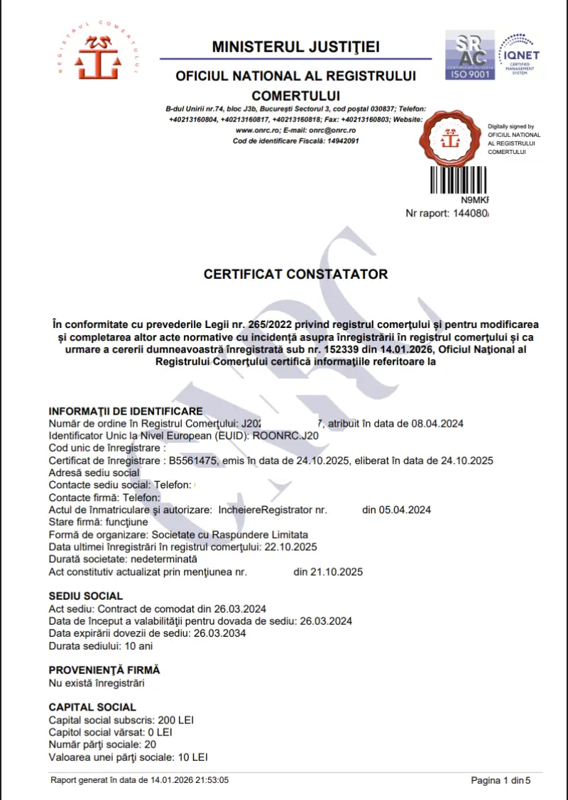 Specimen Certificat Constatator ONRC